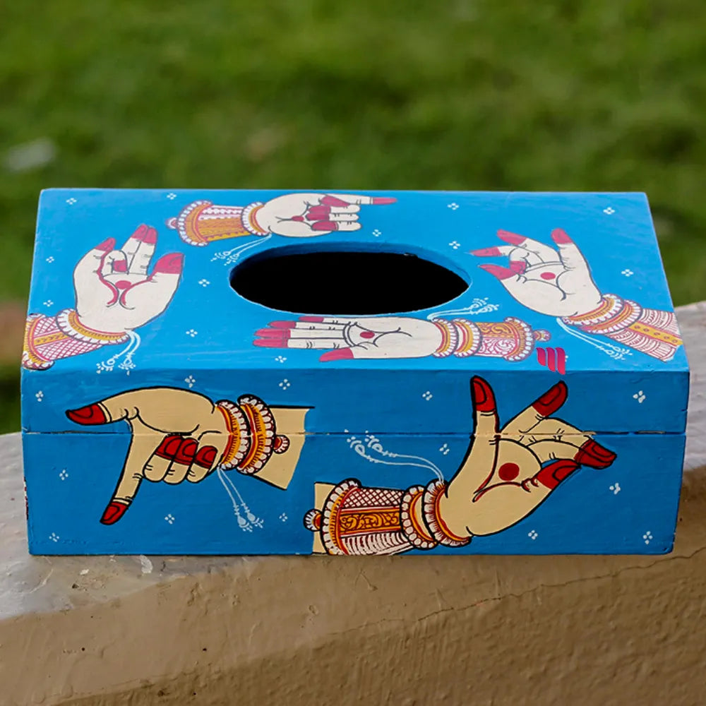 Hand-painted Pattachitra Mudra Theme Tissue Box Decor by Maavni