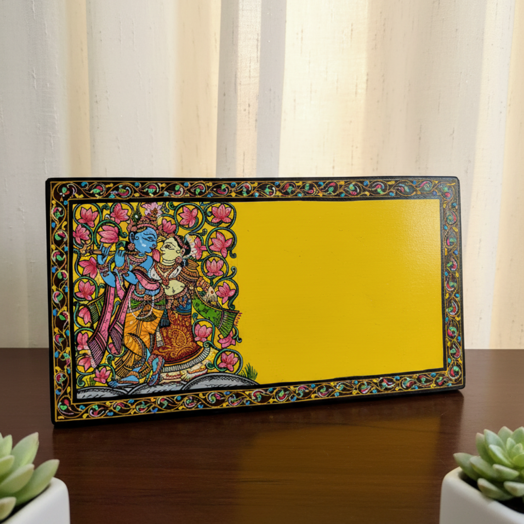 Handcrafted Radha Krishna Pattachitra Plywood Nameplate