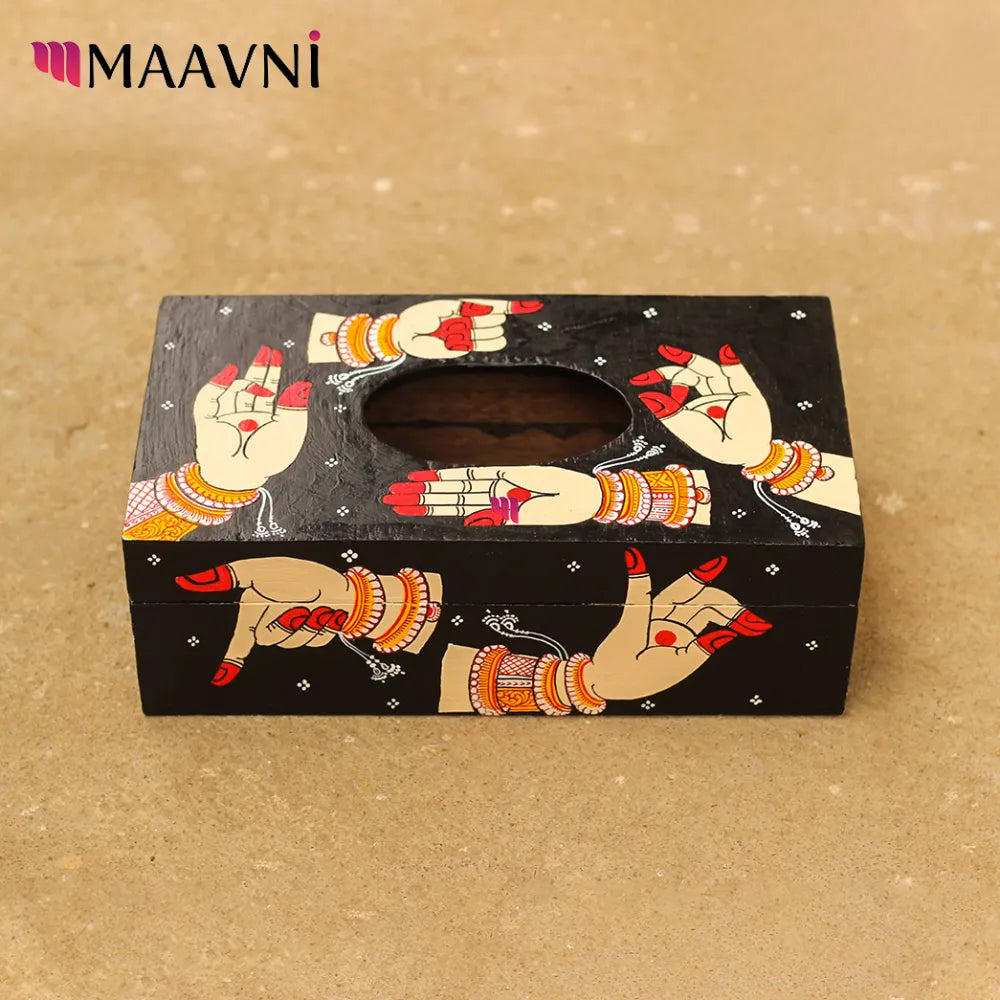 Hand-painted Pattachitra Style Mudra Theme Tissue Box Decor by Maavni