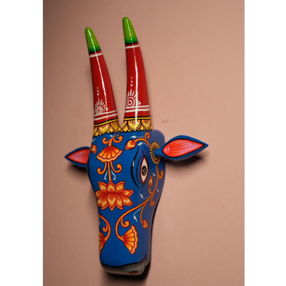Hand-painted Pattachitra Cow Head Indigo Hand Painted D Cor Painting gallery image by Maavni