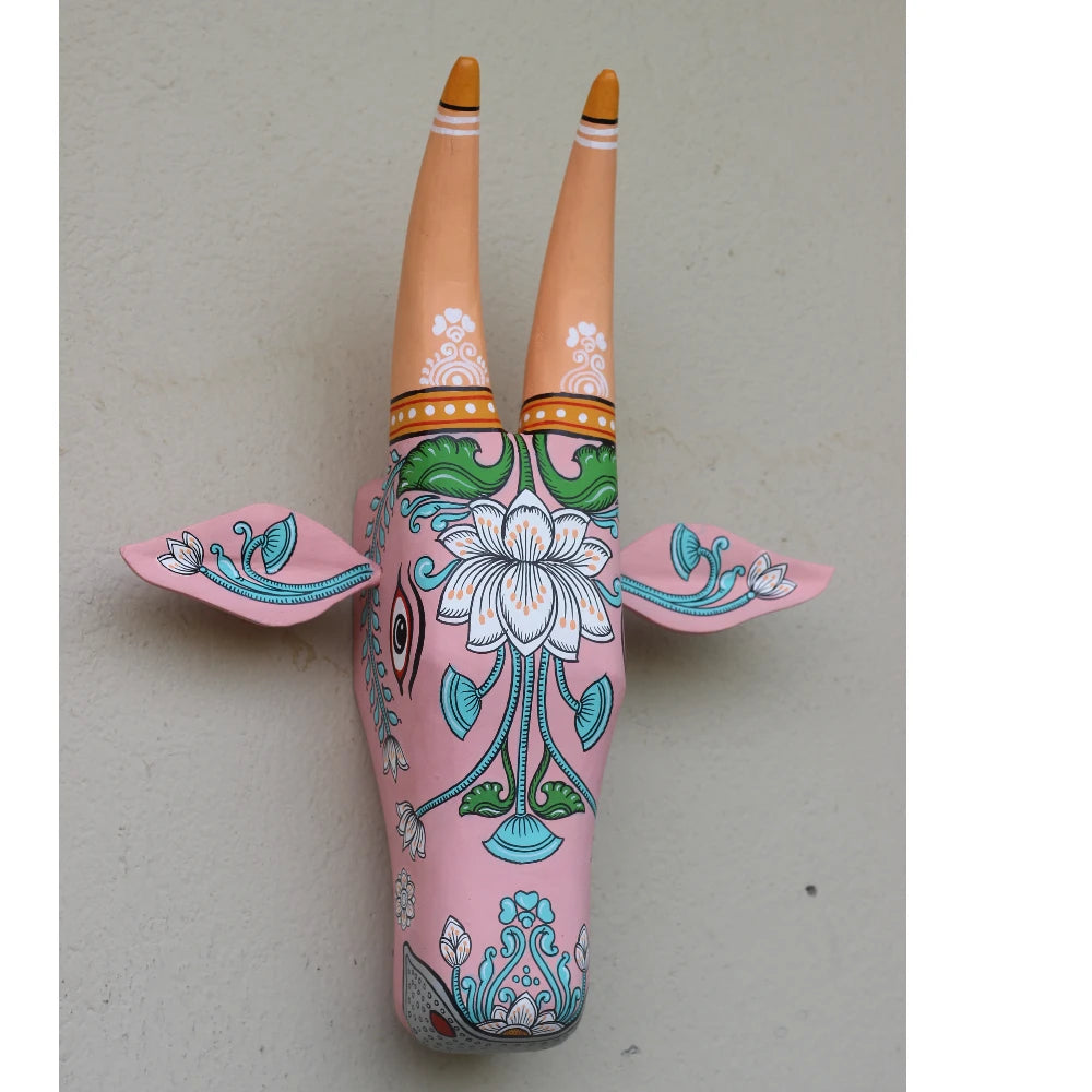 Hand-painted Pattachitra Cow Head Hand Painted D Cor Painting by Maavni