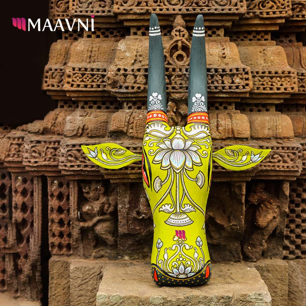 Hand-painted Pattachitra Cow Head Decor gallery image by Maavni