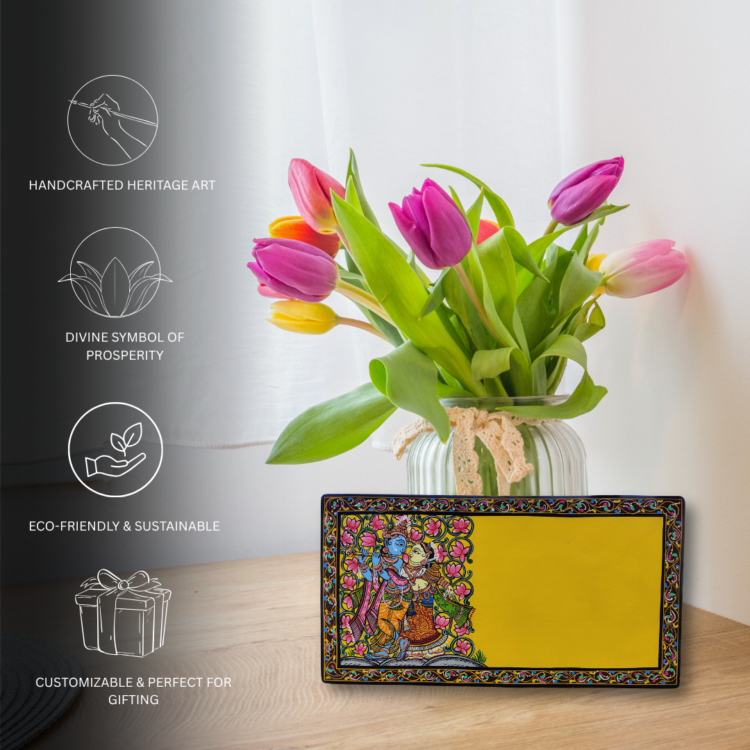 Handcrafted Radha Krishna Pattachitra Plywood Nameplate