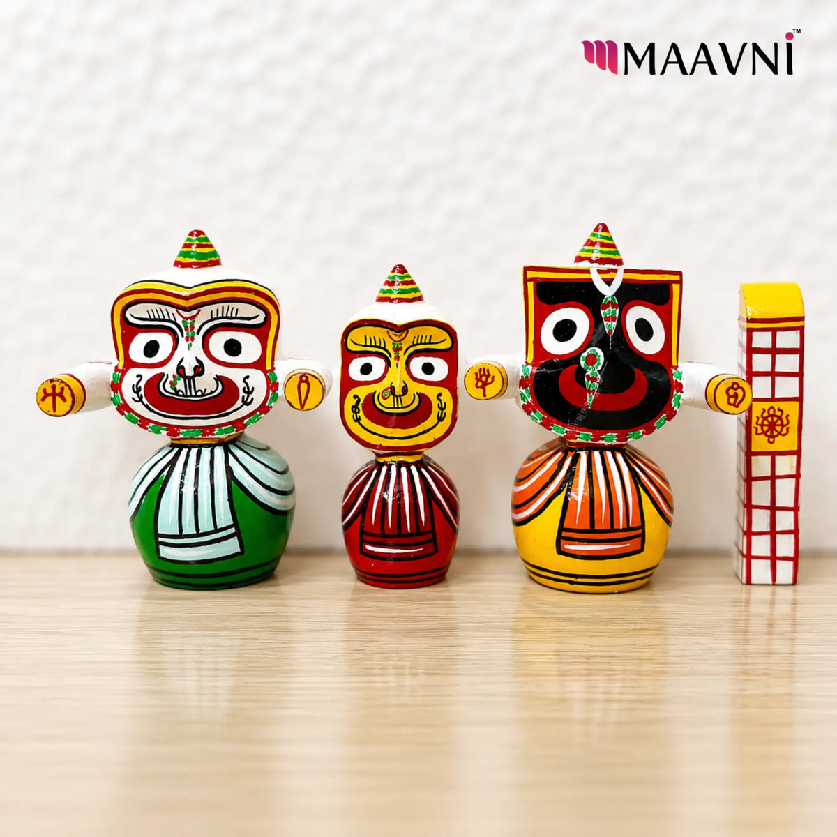 Pure Neem Wood Chaturdha Murti Set | Jagannath, Balabhadra, Subhadra & Sudarshan | Hand-Painted Odisha Art