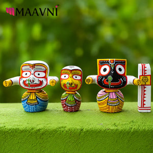 Handpainted Wooden 3 Inch Jagannath Trio Idols