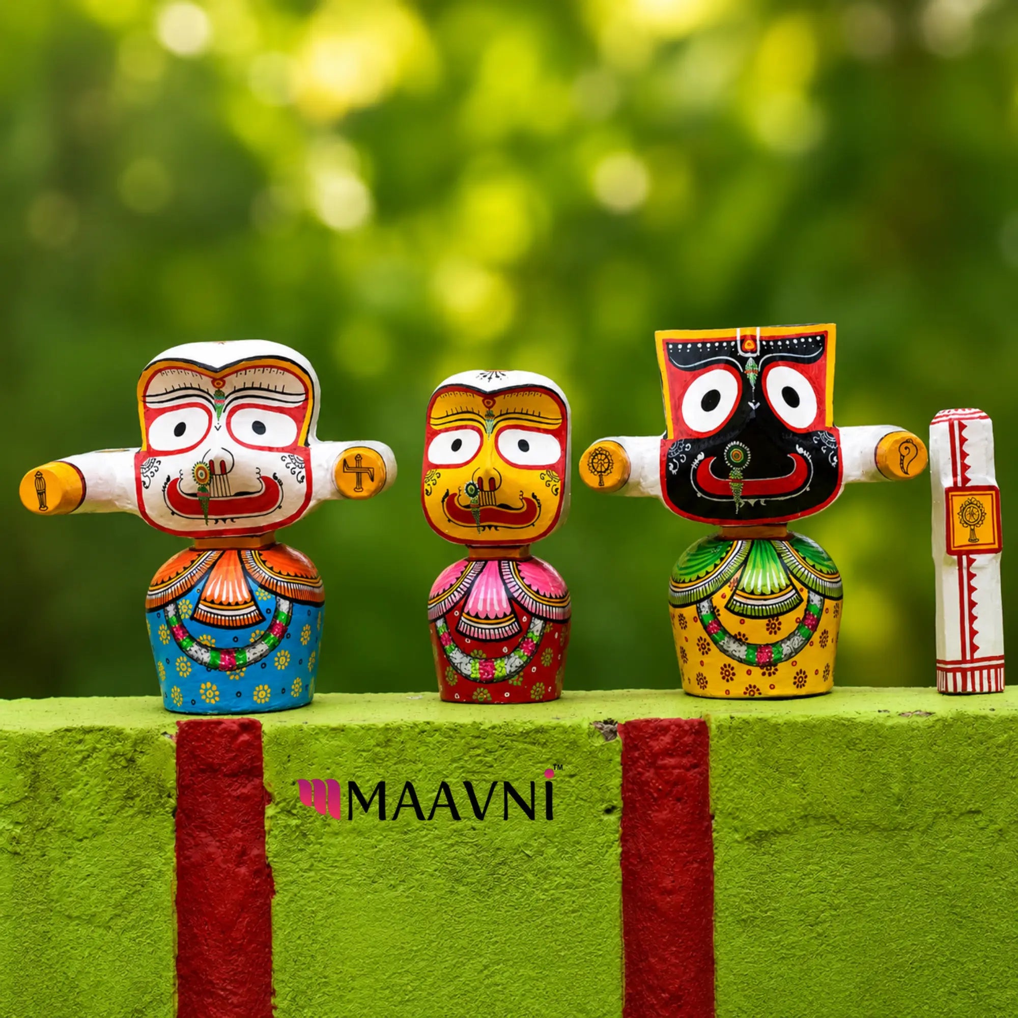 Pure Neem Wood Jagannath Chaturdha Murti Set | Hand-Painted Puri Odisha Art | Maavni