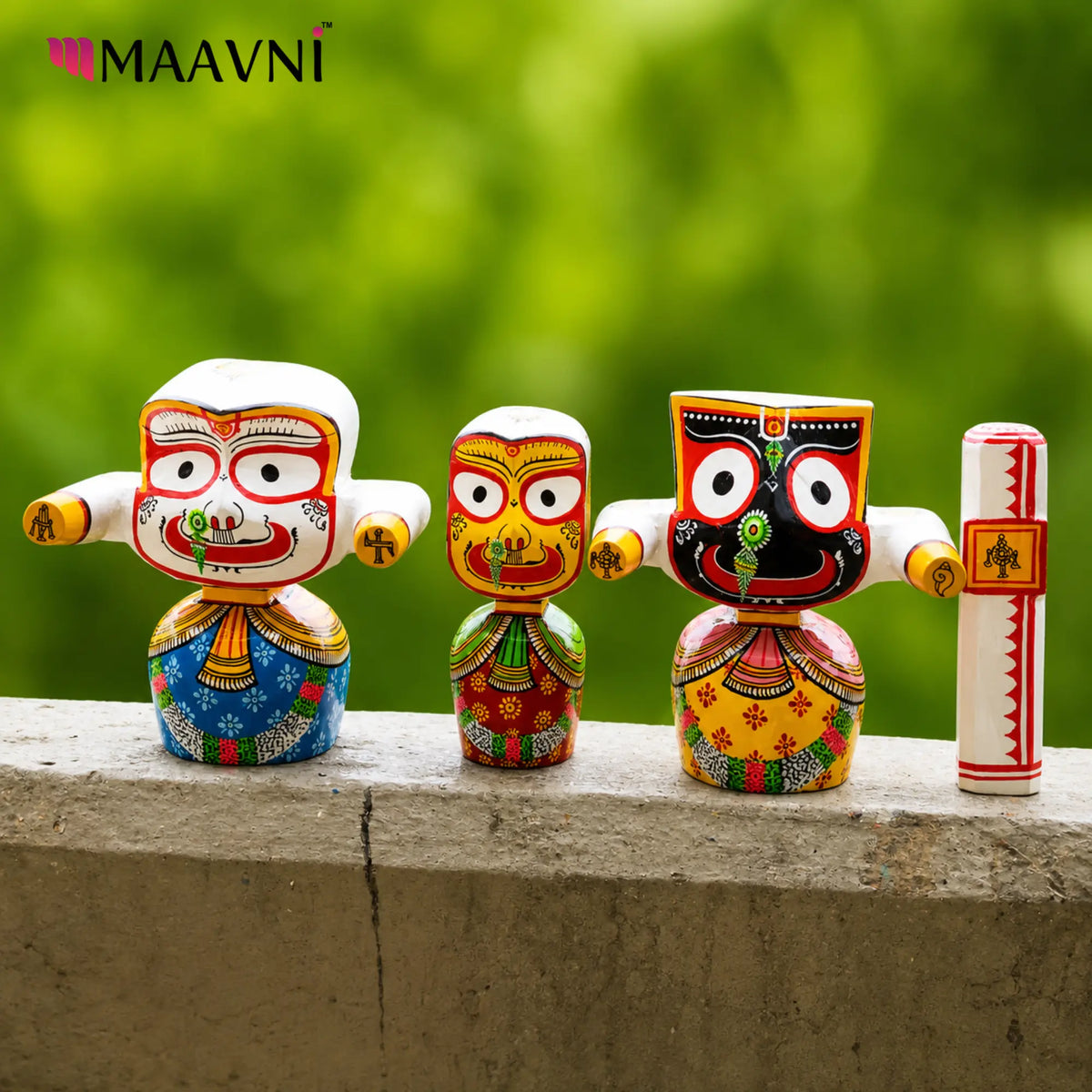 Pure Neem Wood Handcrafted Chaturdha Murti Set | Jagannath, Balabhadra, Subhadra & Sudarshan | Hand-Painted Odisha Art