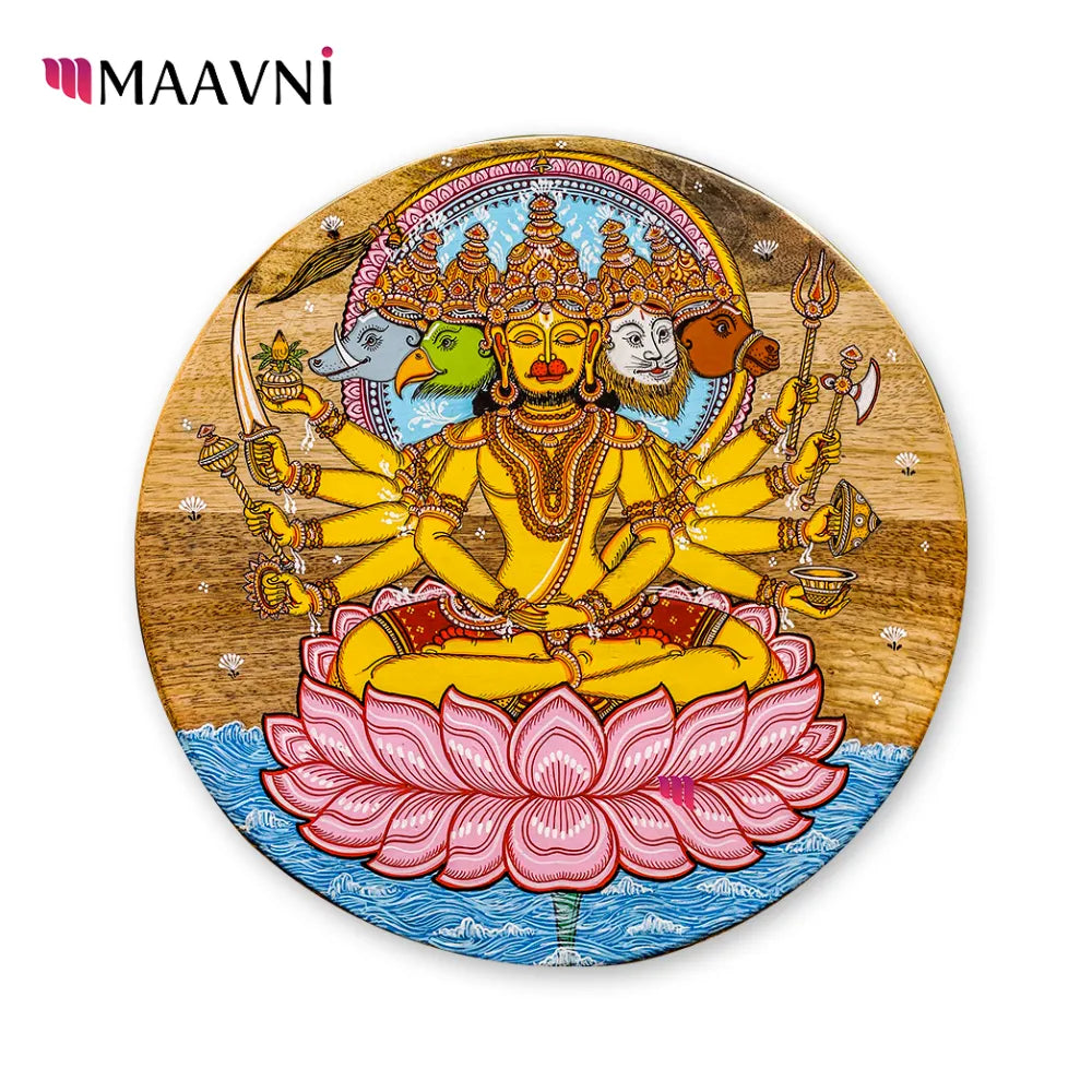 Hand-painted Pattachitra Panchamukhi Hanuman Wall Plate by Maavni