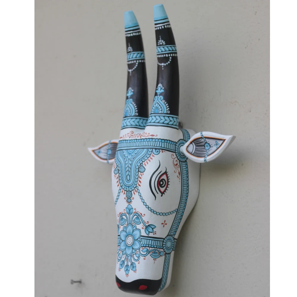 Hand-painted Pattachitra Cow Head Sky Flora Motif Hand Painted D Cor Painting gallery image by Maavni
