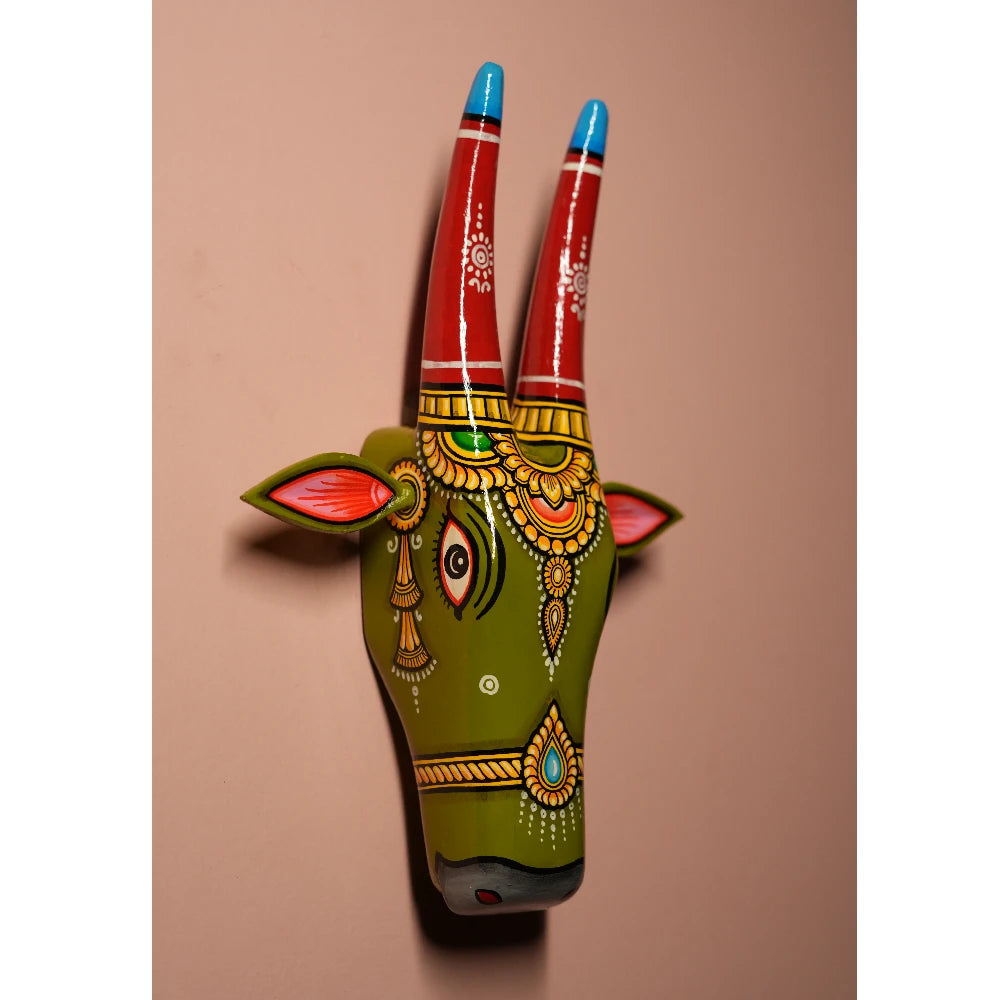 Hand-painted Pattachitra Cow Head Mehandi Hand Painted D Cor Painting gallery image by Maavni