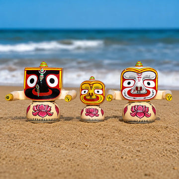 Pure Neem Wood Jagannath Chaturdha Murti Set | Hand-Painted Puri Odisha Art | Maavni