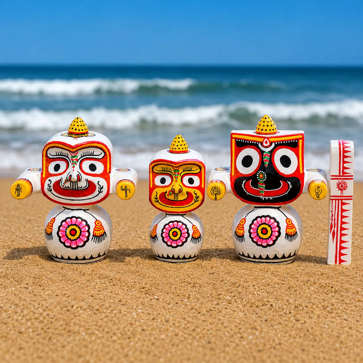 Pure Neem Wood Chaturdha Murti | Jagannath Balabhadra Subhadra & Sudarshan | Hand-Painted Puri Odisha Art