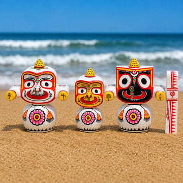 Pure Neem Wood Chaturdha Murti | Jagannath Balabhadra Subhadra & Sudarshan | Hand-Painted Puri Odisha Art