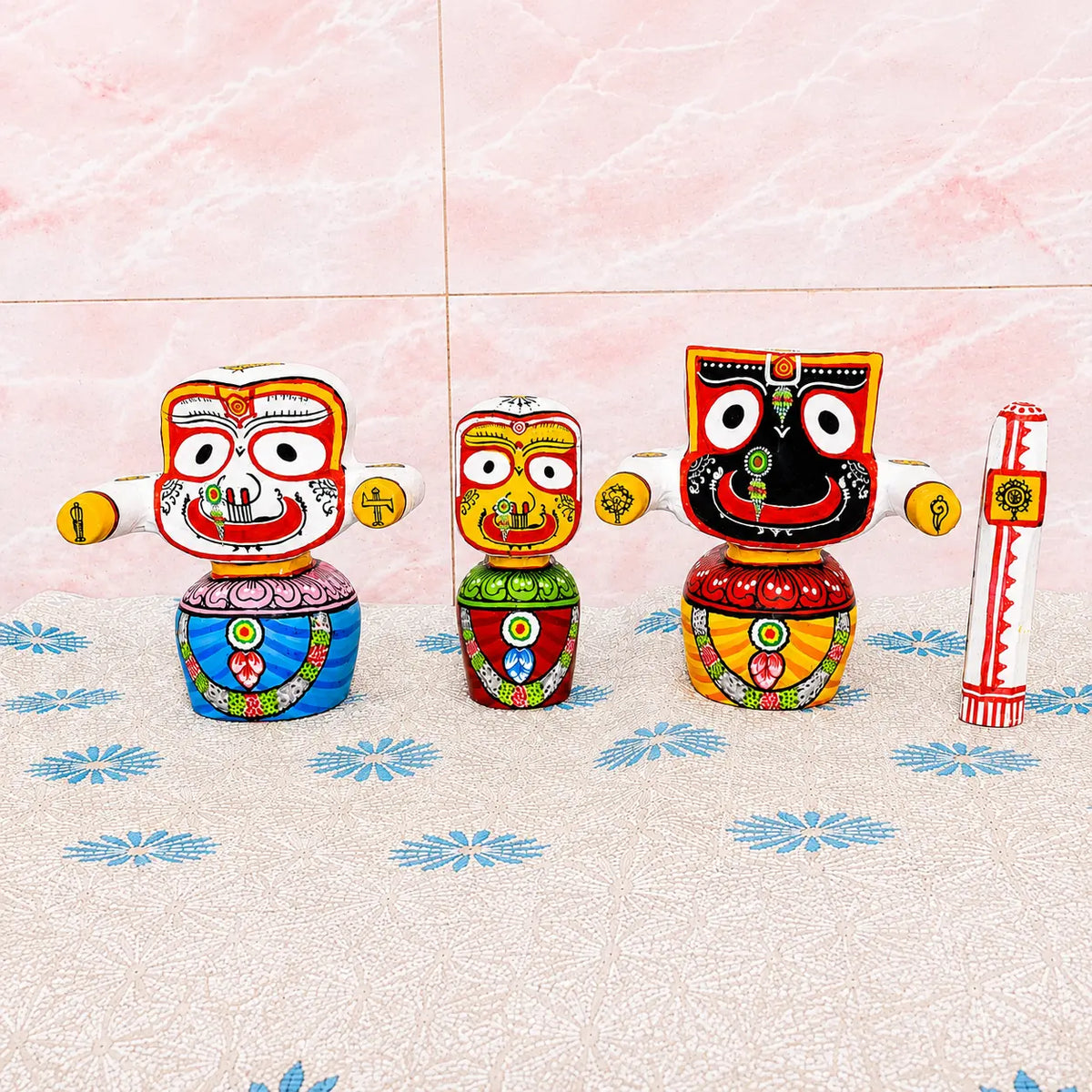 Pure Neem Wood Chaturdha Murti | Jagannath Balabhadra Subhadra & Sudarshan | Puri Odisha Hand-Painted Idol Set