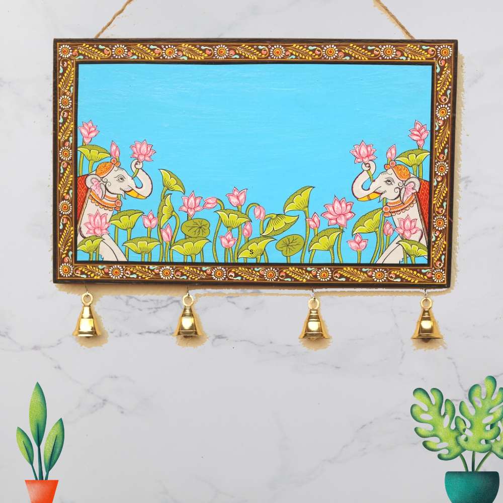 Hand-painted Pattachitra Elephant Lotus Wall Plate by Maavni