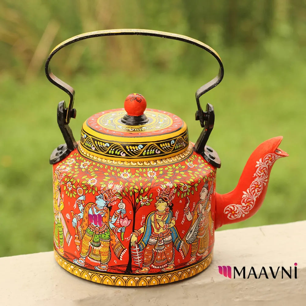 Hand-painted Pattachitra Devataagana Theme Kettle gallery image by Maavni