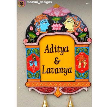 Hand-painted Pattachitra Krishna Radha Jharokha Style Wall Plate by Maavni