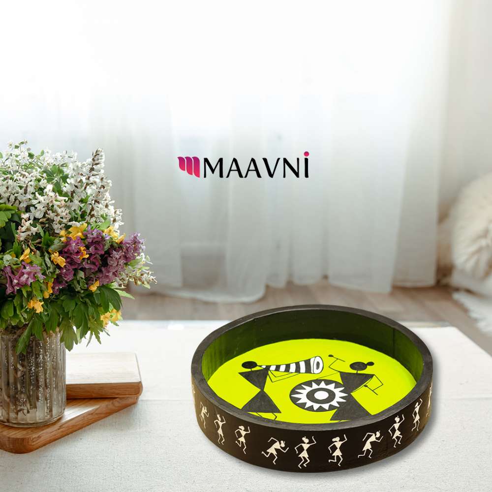 Hand-painted Pattachitra Tribal Circular Tray Decor by Maavni
