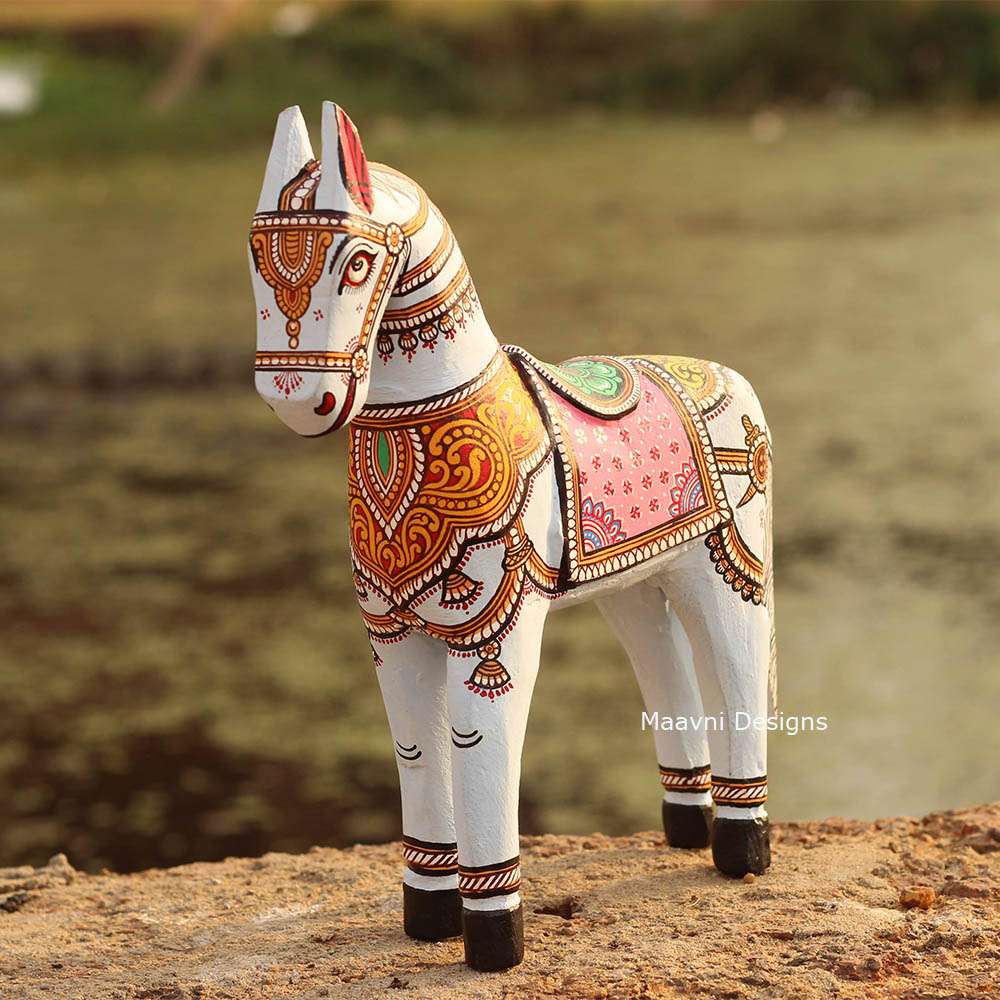 Hand-painted Pattachitra Light Horse Painted Painting by Maavni