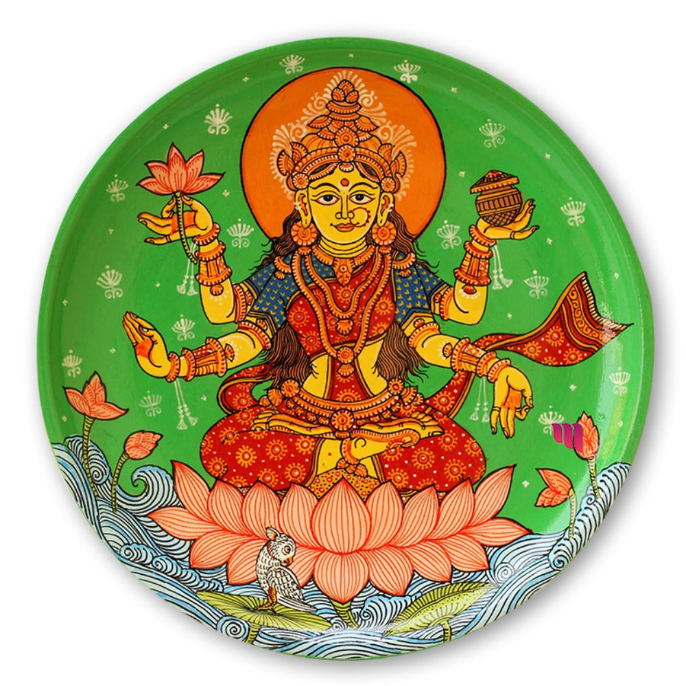 Hand-painted Pattachitra Laxmi Wooden Wall Plate by Maavni