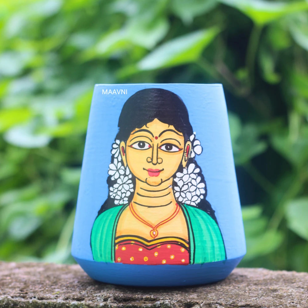 Hand-painted Pattachitra Girl Pen Stand by Maavni