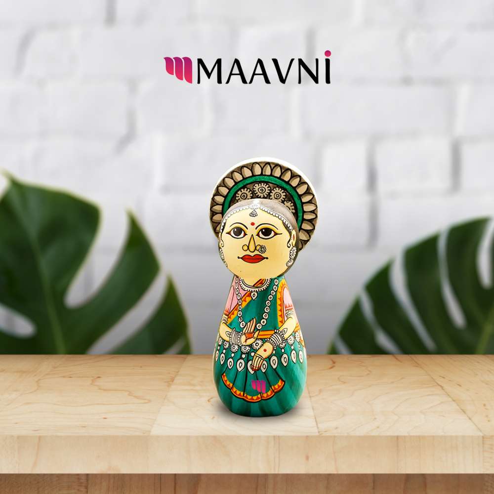 Hand-painted Pattachitra Odishi Doll Seagreen Saree Blouse by Maavni