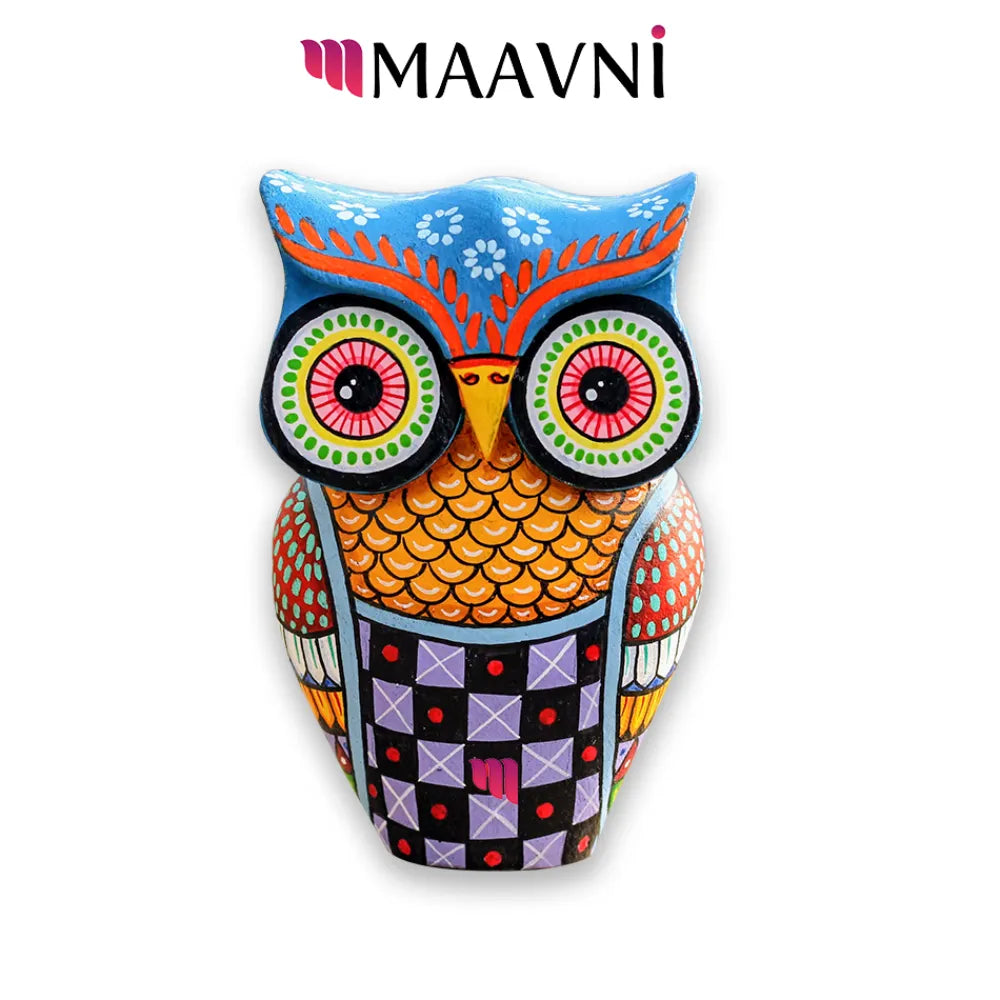 Hand-painted Pattachitra Colorful Decorative Owl Decor by Maavni