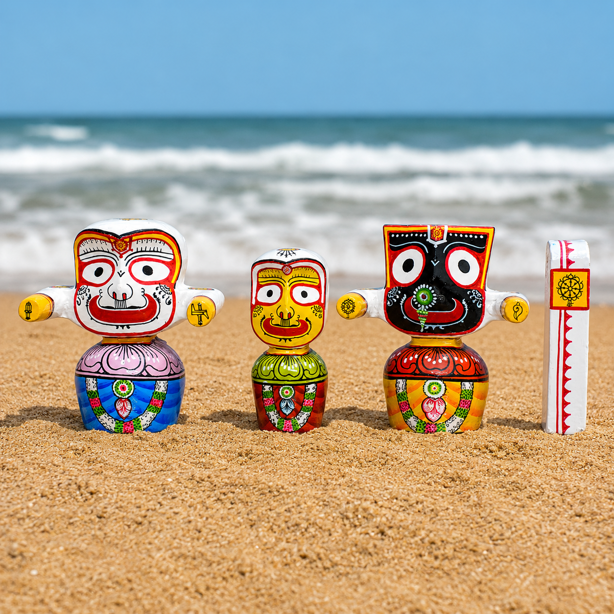 Handpainted Wooden Jagannath Trio Idols ( 6-inch )