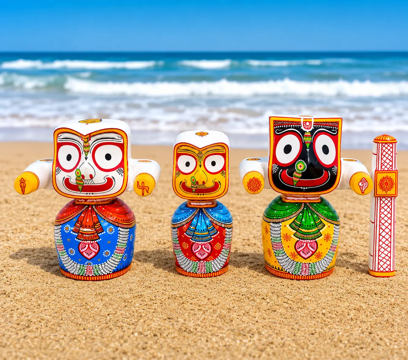 Pure Neem Wood Jagannath Chaturdha Murti Set | Hand-Painted Puri Odisha Art | Maavni