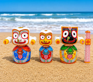 Pure Neem Wood Jagannath Chaturdha Murti Set | Hand-Painted Puri Odisha Art | Maavni