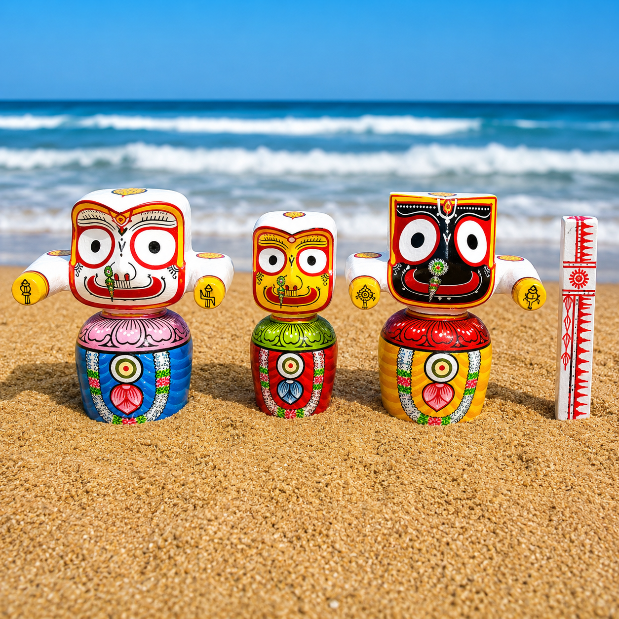 Handpainted Wooden Jagannath Trio Idols ( 6-inch )