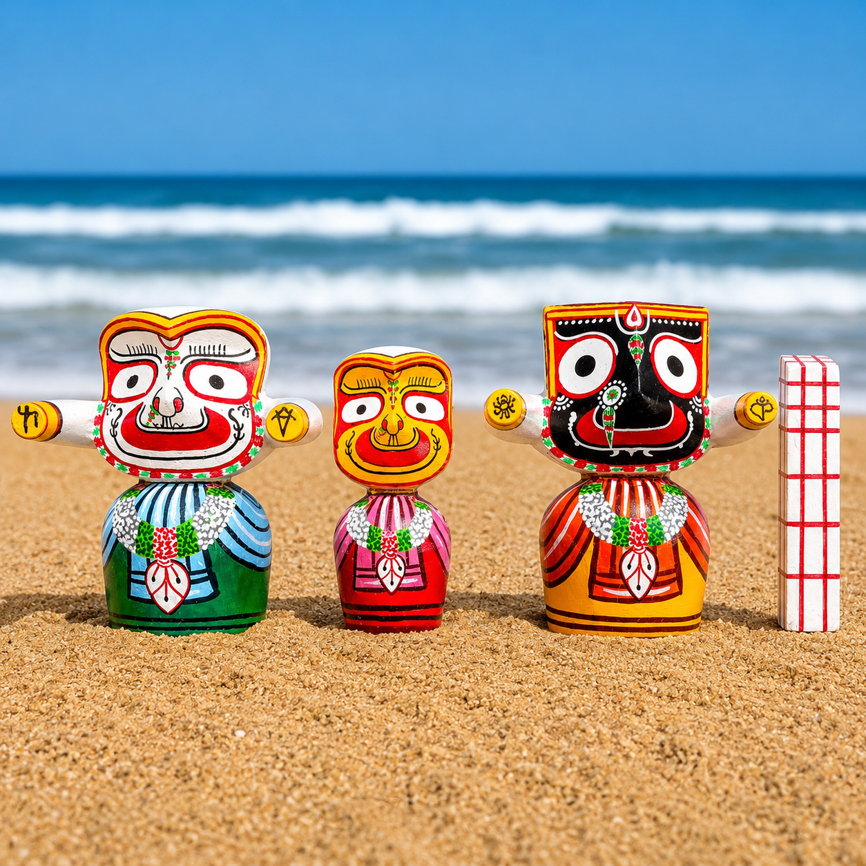 Handpainted Wooden Jagannath Trio Idols ( 6-inch )