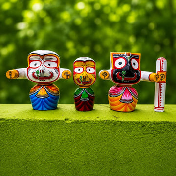 Pure Neem Wood Jagannath Chaturdha Murti Set | Hand-Painted Odisha Puri Art | Maavni