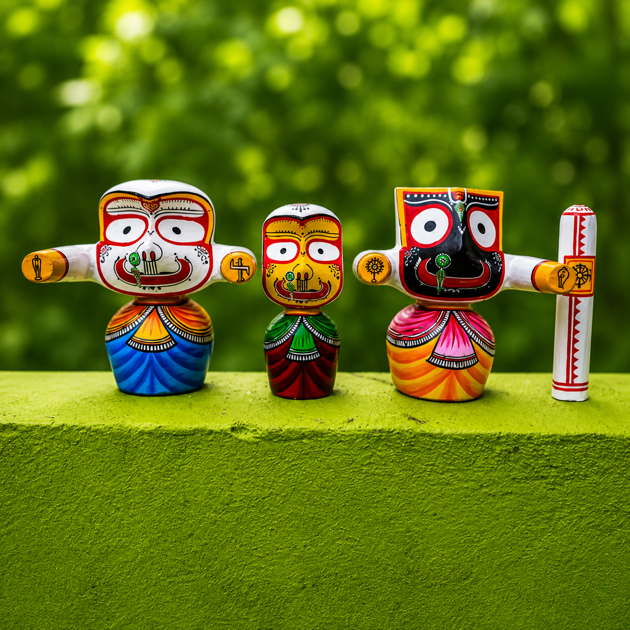 Handpainted Wooden Jagannath Trio Idols ( 6-inch )