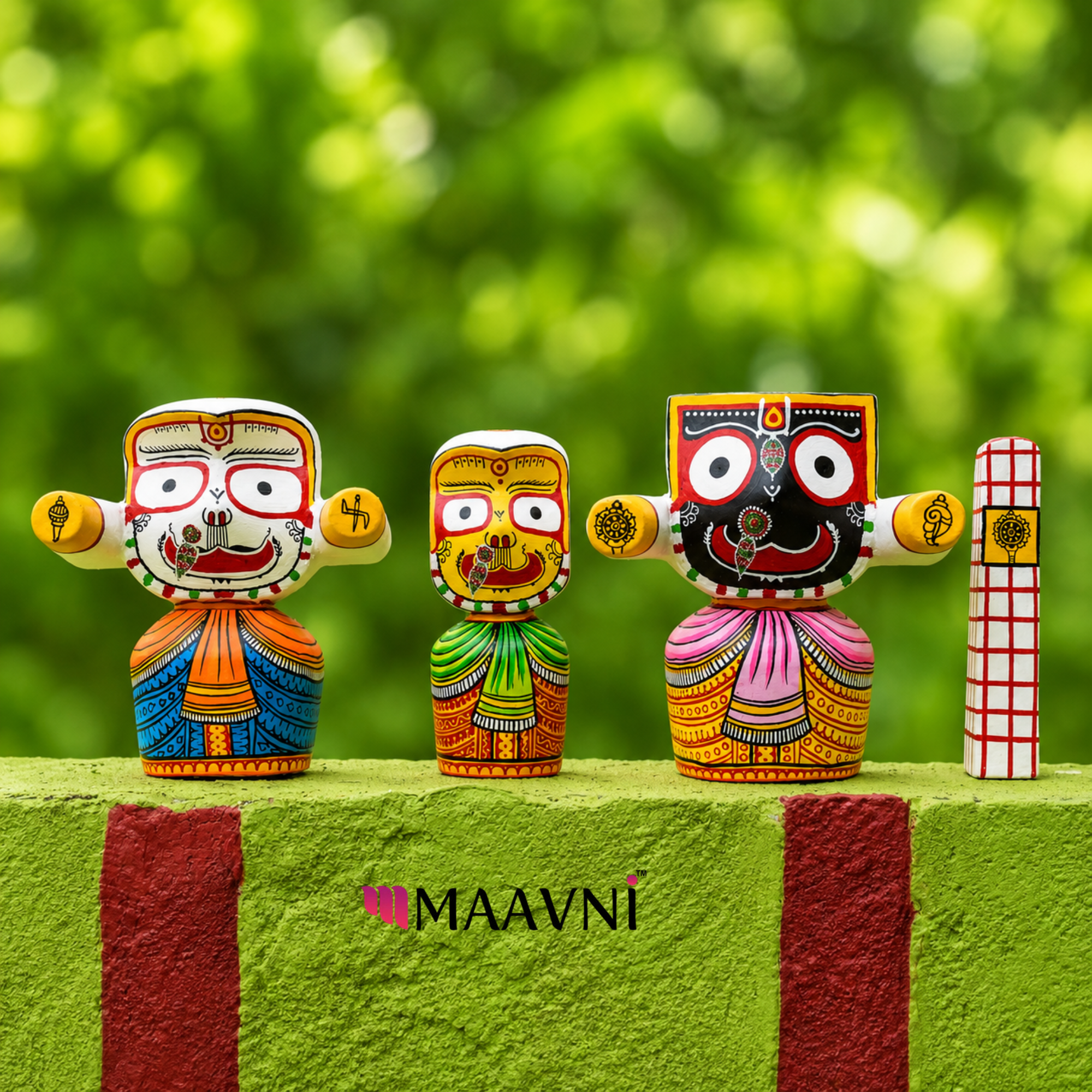 Handpainted Wooden Jagannath Trio Idols ( 6-inch )