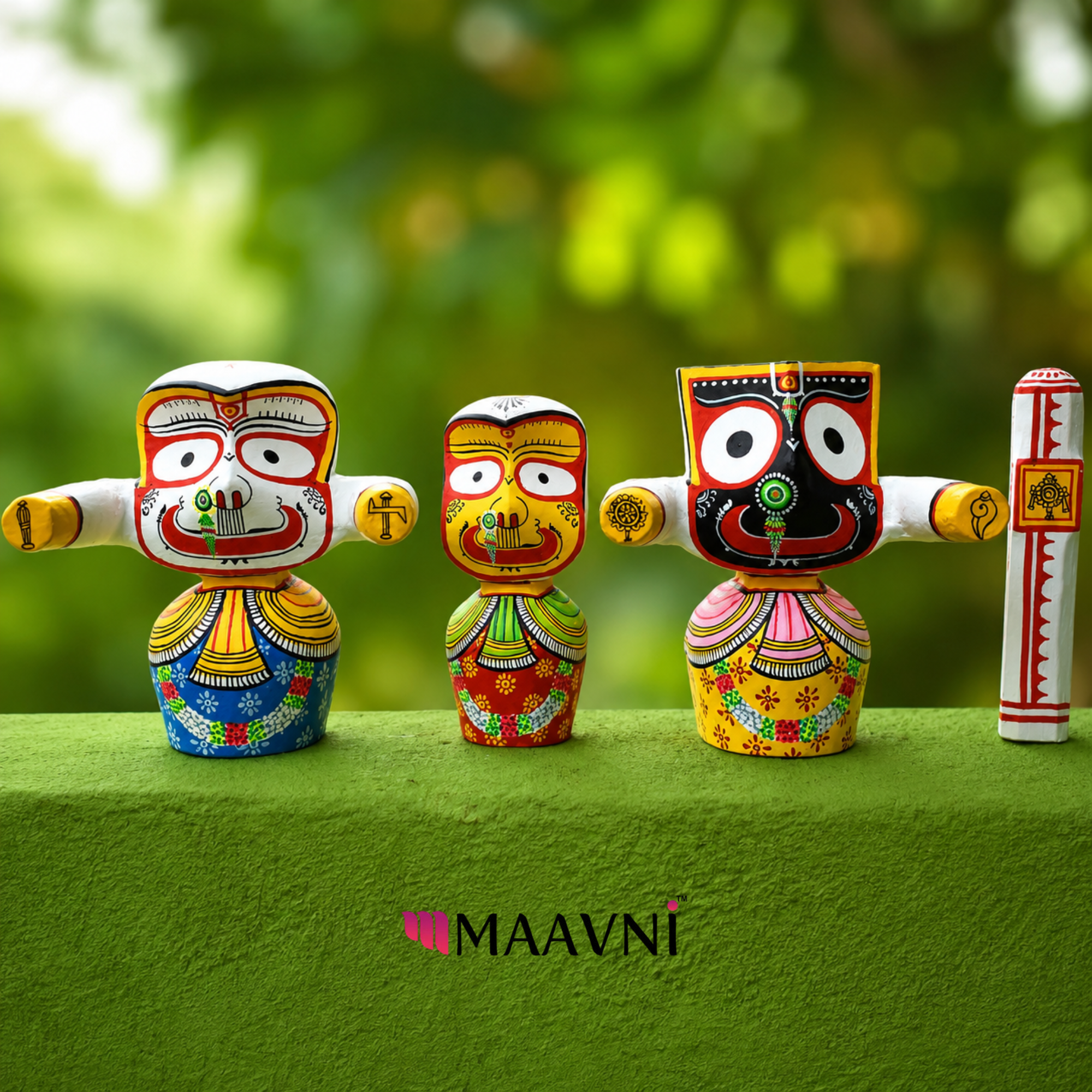 Handpainted Wooden Jagannath Trio Idols ( 6-inch )
