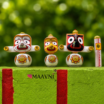 Handcrafted Chaturdha Murti Set | Jagannath, Balabhadra, Subhadra & Sudarshan | Traditional Odisha Art
