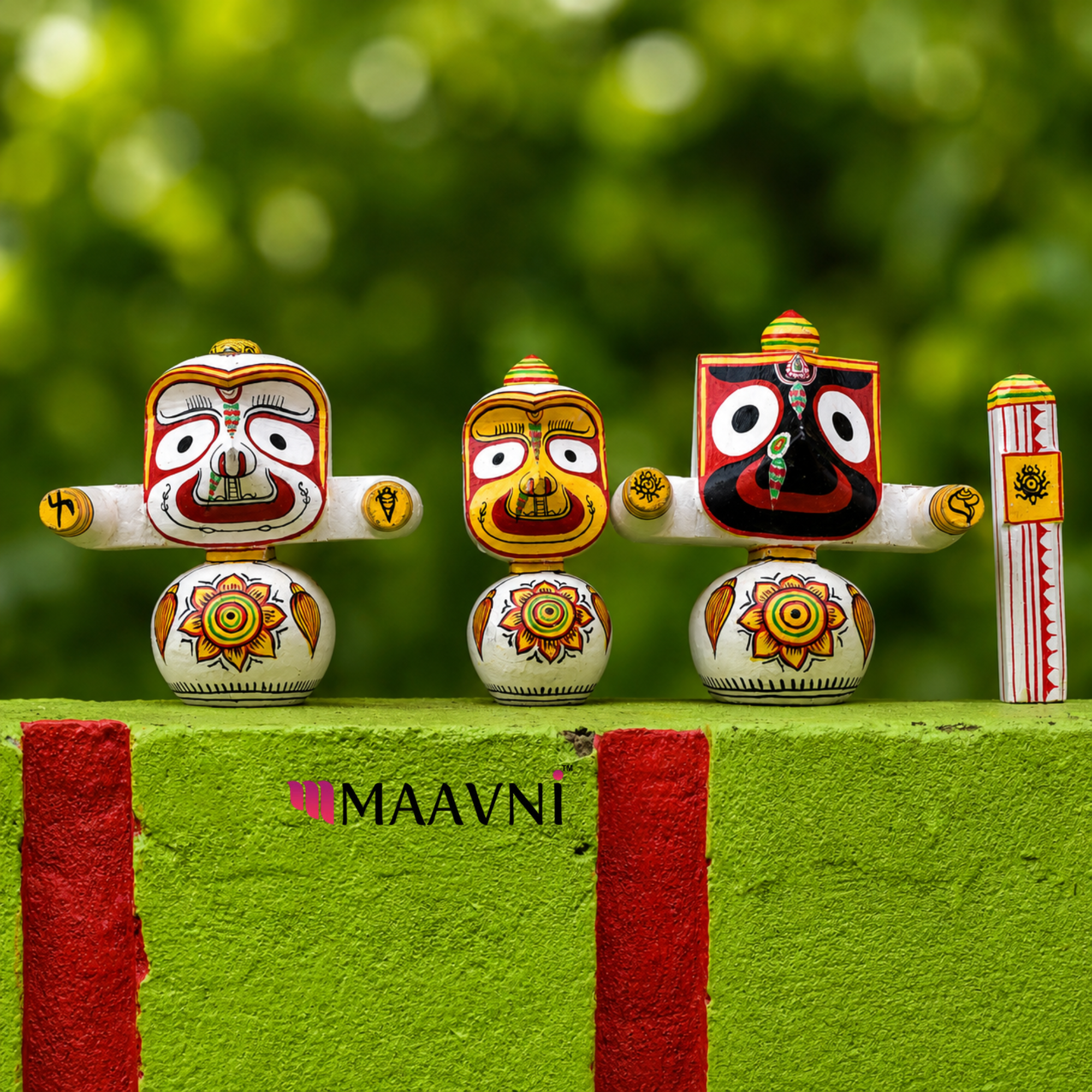 Handpainted Wooden Jagannath Trio Idols ( 6-inch )