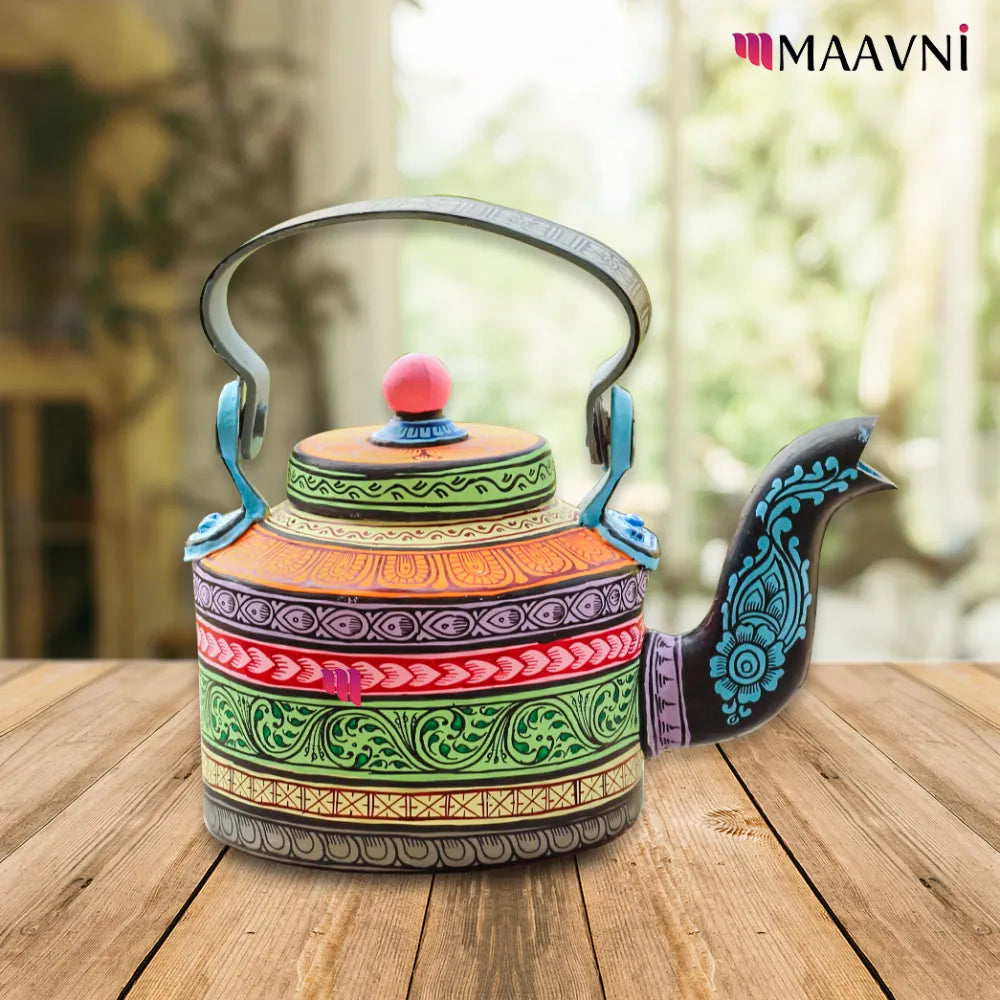 Hand-painted Pattachitra Floral Kettle gallery image by Maavni