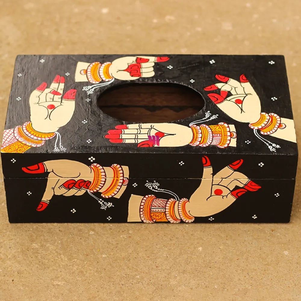 Hand-painted Pattachitra Style Mudra Theme Tissue Box Decor by Maavni