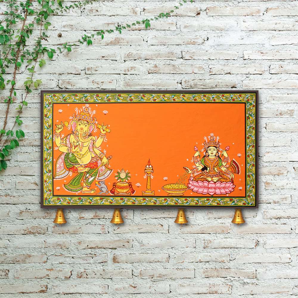 Hand-painted Pattachitra Ganesh And Laxmi Wall Plate by Maavni