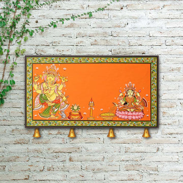Hand-painted Pattachitra Ganesh And Laxmi Wall Plate by Maavni