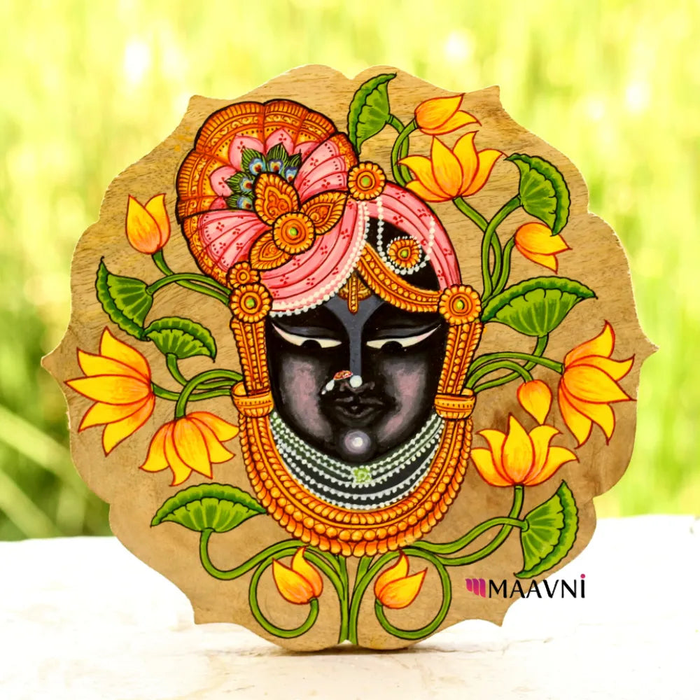 Hand-painted Pattachitra Sreenathji Floral Style Wall Plate by Maavni