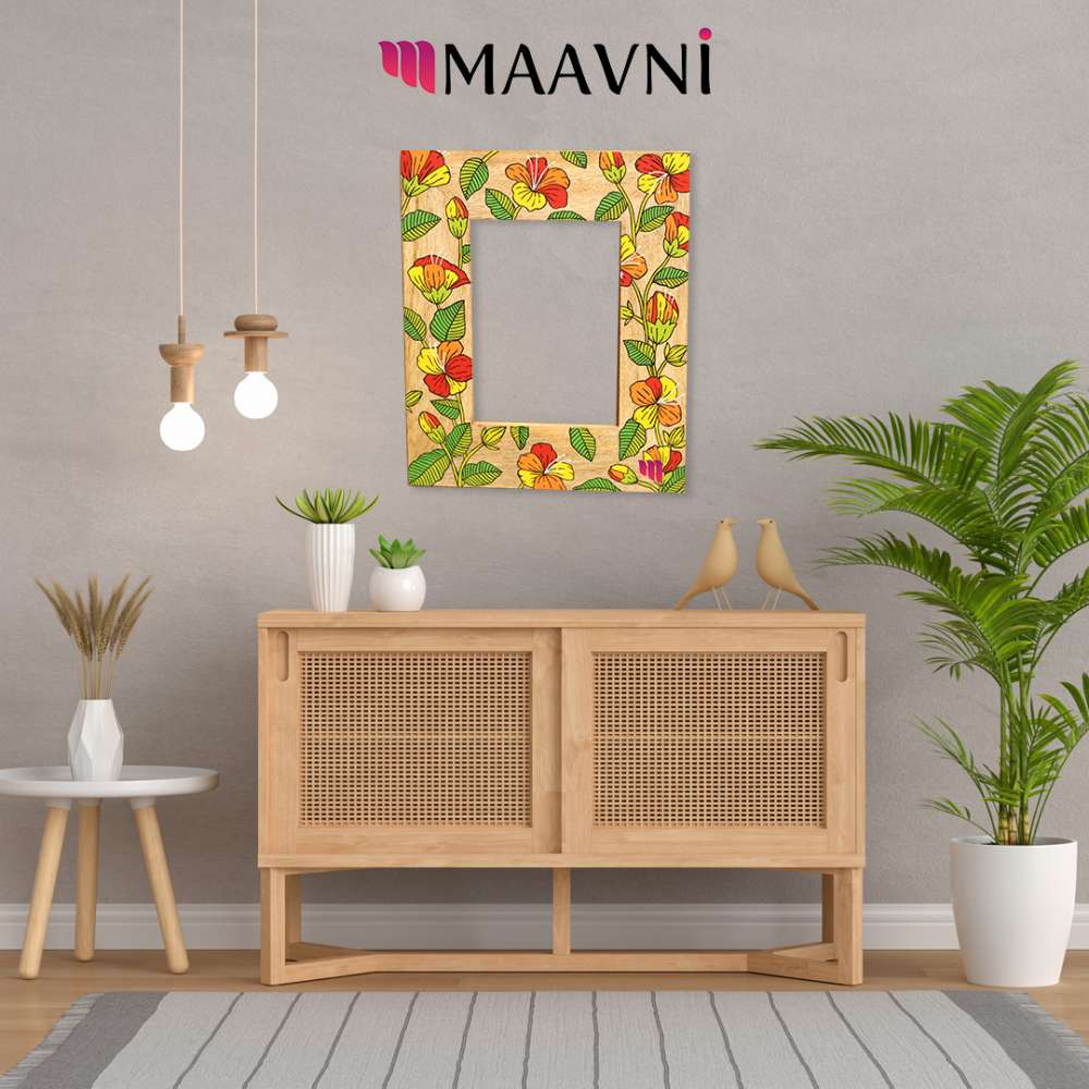 Hand-painted Pattachitra Floral Photo Frame Painting gallery image by Maavni