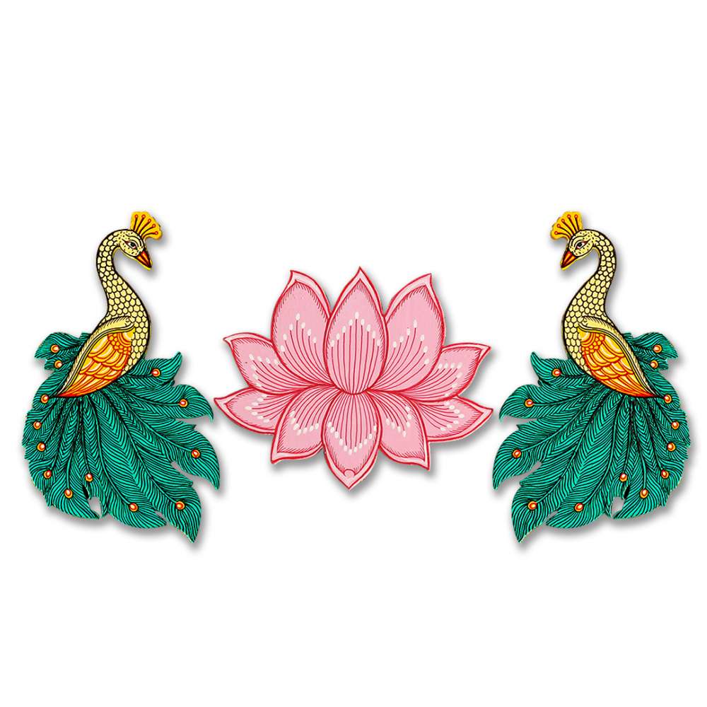 Hand-painted Pattachitra Lotus And Peacocks Cutouts Decor gallery image by Maavni