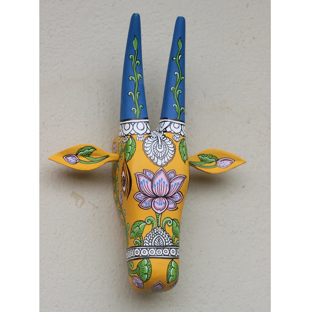 Hand-painted Pattachitra Cow Head Lotus Hand Painted D Cor Painting by Maavni