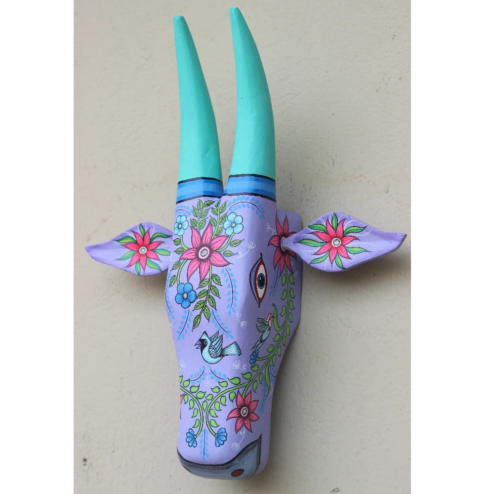Hand-painted Pattachitra Cow Head Light Hand Painted D Cor Painting by Maavni