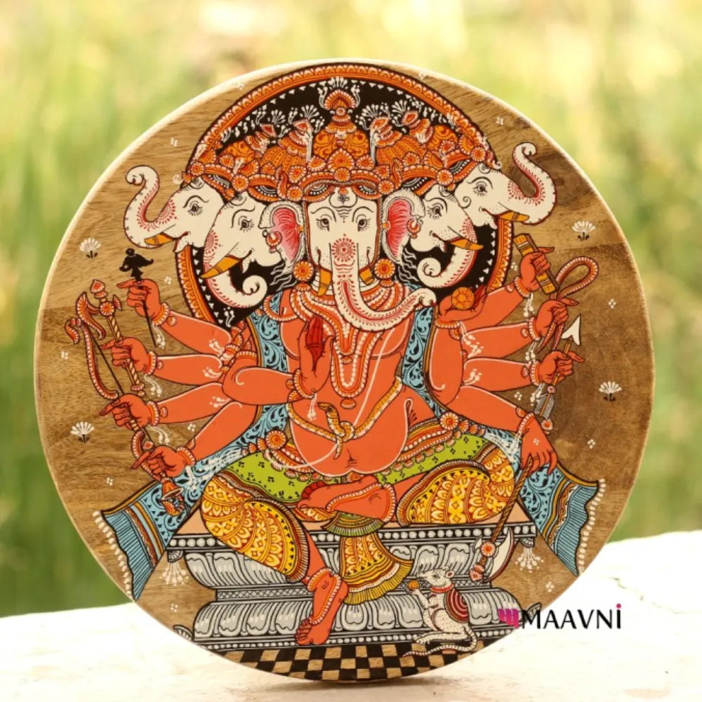 Hand-painted Pattachitra Panchamukhi Ganesha Base Wall Plate by Maavni