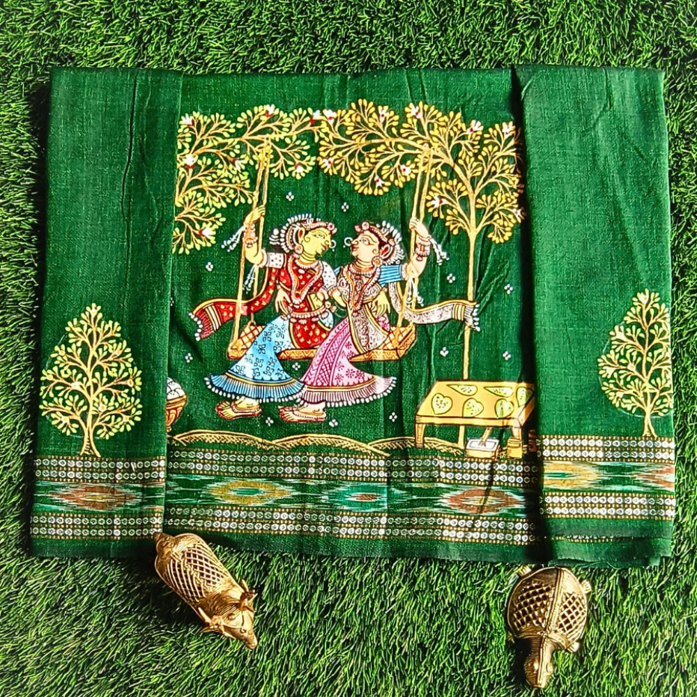 Hand-painted Pattachitra Raja Theme With Tree On The Sleeve Blouse by Maavni