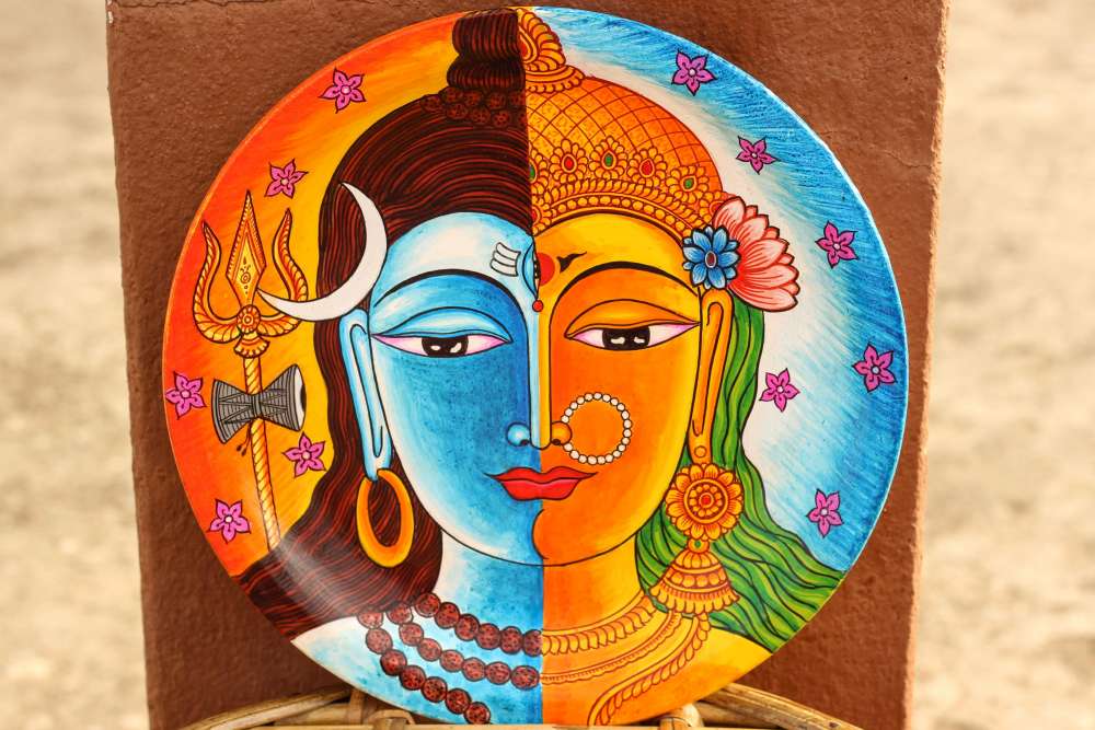 Hand-painted Pattachitra Ardhanareswar Wall Plate by Maavni